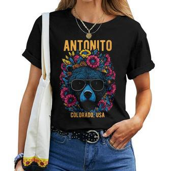 Antonito Colorado Usa Bear With Sunglasses Flowers Women T-shirt | Mazezy DE