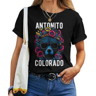 Antonito Colorado Usa Fun Bear With Flowers Women T-shirt | Mazezy
