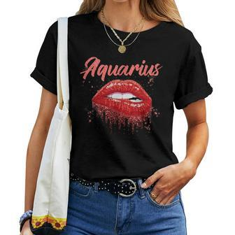 Aquarius Zodiac Birthday Red Lips For Black Women Women T-shirt | Mazezy DE