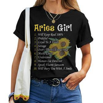 Aries Girl Sunflower Birthday Aries Girl Women T-shirt | Mazezy