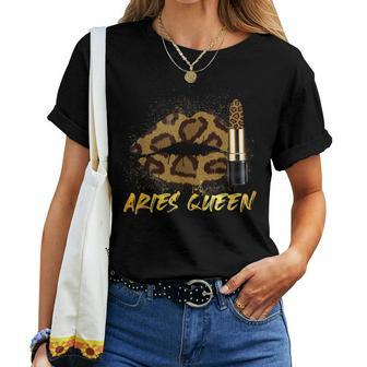 Aries Queen Girl Leopard Lips April Birthday Women Women T-shirt | Mazezy