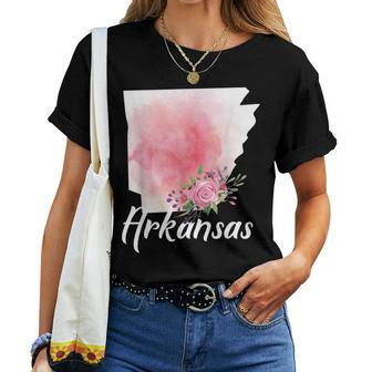Arkansas State Floral Watercolor Map Girls Women T-shirt | Mazezy