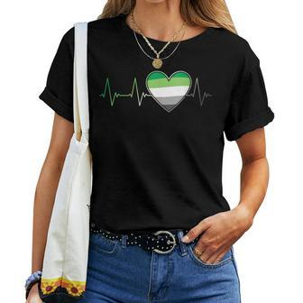 Aromantic Flag Heart Heartbeat Pride Month Ekg Pulse Line Women T-shirt | Mazezy