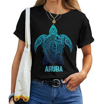 Aruba Tribal Sea Turtle Surf Surfer Scuba Diving Diver Women T-shirt | Mazezy