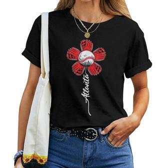 Atlanta Colorful Baseball Flower Souvenir I Love Atlanta Women T-shirt | Mazezy CA