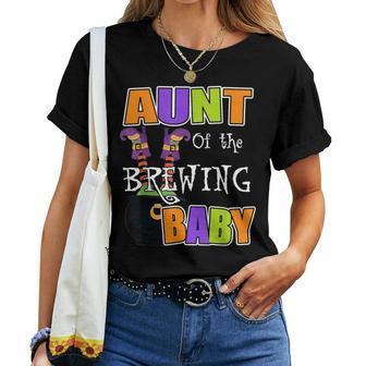 Aunt Of Brewing Baby Halloween Theme Baby Shower Spooky Women T-shirt - Monsterry