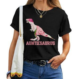 Auntiesaurus Aunt Dino Floral Dinosaur Paleontologist Women T-shirt | Mazezy