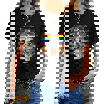 Australian Shepherd Gay Pride Flag Lgbt Rainbow Sunglasses Women T-shirt | Mazezy