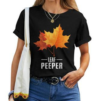 Autumn Fall Color Leaf Peeper Autumn Peeping Fall Retro Cute Women T-shirt - Seseable