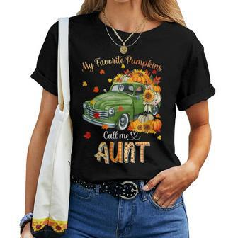 Autumn Halloween Fall My Favorite Pumpkin Call Me Aunt Halloween Women T-shirt | Mazezy