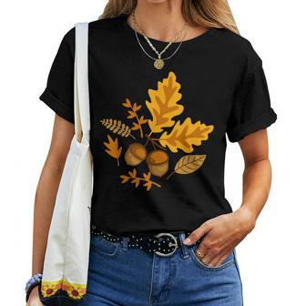Autumn Leaves And Acorns Fall For Thanksgiving Cute Women T-shirt | Mazezy