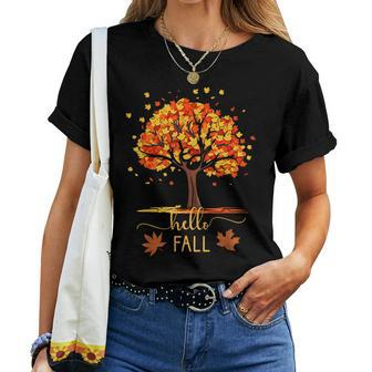 Autumn Leaves Hello Fall Season Leaf Girls Women T-shirt