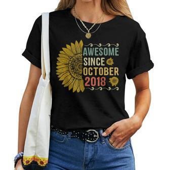 Awesome October 2018 Sunflower 1St Birthday 1 Year Old Women T-shirt Casual Daily Basic Unisex Tee | Mazezy