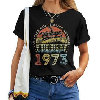 Awesome Since August 1973 Vintage Gift Men 50Th Birthday Women T-shirt Short Sleeve Graphic - Monsterry UK