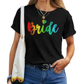 Bachelorette Gay Bride Rainbow Pride Engaged Party Women T-shirt | Mazezy