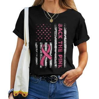 Back The Pink Ribbon Flag Breast Cancer Warrior Women T-shirt - Seseable
