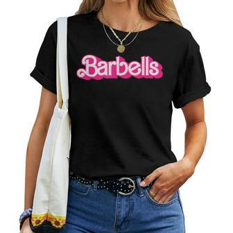 Barbells Pink Retro Gym Workout Classic Girl Gear Women T-shirt - Seseable