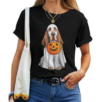 Basset Hound Ghost Pumpkin Halloween Costume Fall Women T-shirt - Monsterry