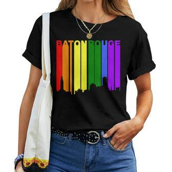 Baton Rouge Louisiana Lgbtq Gay Pride Rainbow Skyline Women T-shirt Crewneck | Mazezy