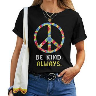 Be Kind Always Kindness Tie Dye Peace Sign Vintage Retro Women T-shirt Casual Daily Crewneck Short Sleeve Graphic Basic Unisex Tee