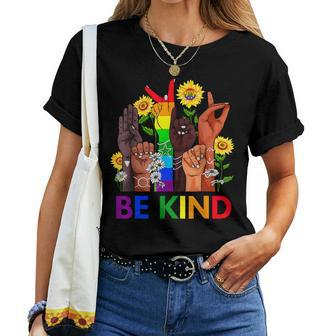 Be Kind Rainbow Sign Language Lgbt Pride Equality Kindness Women Crewneck Short T-shirt - Thegiftio UK