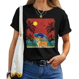 Beach Coconut Tree Retro Graphic Welsh Corgi Lovers Summer Women T-shirt | Mazezy