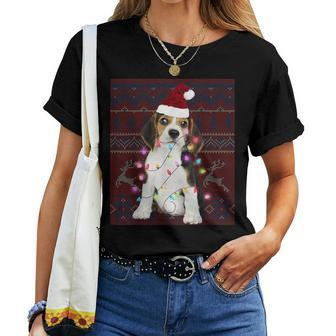 Beagle Christmas Lights Ugly Sweater Dog Lover Women T-shirt - Seseable