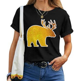 Bear With Deer Antlers Beer Lover Spirit Animal Women T-shirt | Mazezy