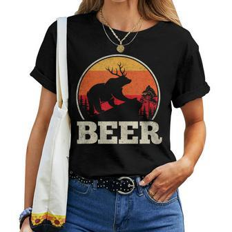 Bear Deer Antlers Craft Beer Retro Graphic Women T-shirt | Mazezy