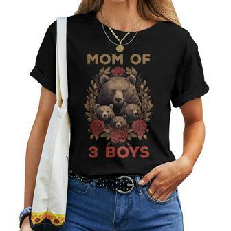 Bear Mom Of 3 Boys Floral Boys Mama Women T-shirt | Mazezy