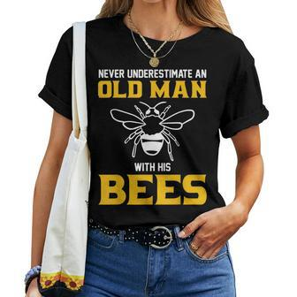 Beekeeping Never Underestimate An Old Man With His Bees Women T-shirt | Mazezy