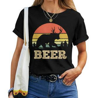 Beer Bear Deer Retro Vintage Sunset Women T-shirt | Mazezy