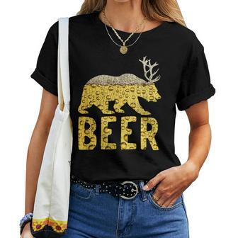 Beer Bubbles BearDeerBeer Bear Antlers Women T-shirt | Mazezy