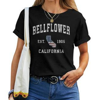 Bellflower California Ca Vintage American Flag Sports Women T-shirt | Mazezy