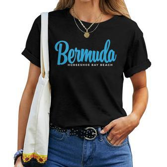 Bermuda Horseshoe Bay Beach With Blue Text Women T-shirt | Mazezy DE
