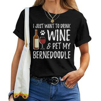 Bernedoodle Dog Lover Wine Dog Mom Women T-shirt - Seseable