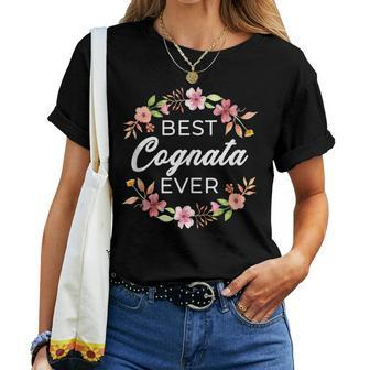 Best Cognata Ever Italian Sister In Law Floral Women T-shirt Crewneck | Mazezy