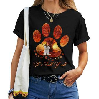 Bichon Frise It's Fall Y'all Dog Paw Halloween Halloween Women T-shirt | Mazezy