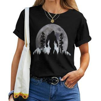 Bigfoot In The Forest Moon Night Cool Sasquatch Women T-shirt - Seseable