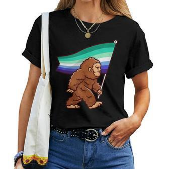 Bigfoot Gay Pride Lgbt Rainbow Mlm Flag Sasquatch Women T-shirt | Mazezy