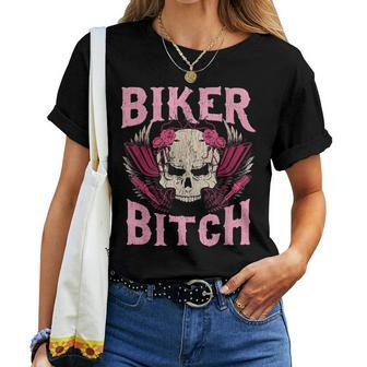 Biker Bitch Skull Motorcycle Wife Sexy Babe Chick Lady Rose Women T-shirt | Mazezy