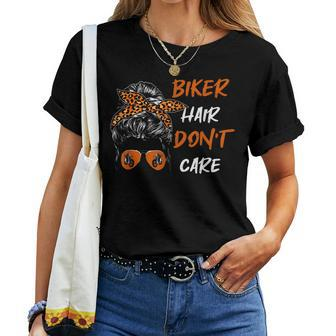 Biker Hair Dont Care For Bike Lovers Messy Bun Mothers Day Women T-shirt Casual Daily Crewneck Short Sleeve Graphic Basic Unisex Tee