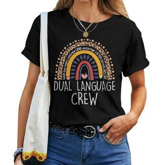 Bilingual Teacher Rainbow Dual Language Crew Maestra Spanish Women T-shirt - Seseable