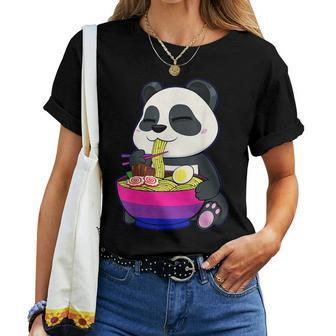 Bisexual Panda Eating Ramen Lgbt-Q Cute Subtle Bi Pride Flag Women T-shirt | Mazezy