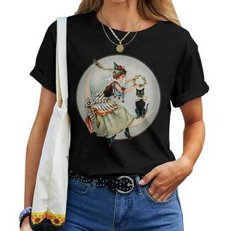 The Black Cat Magazine Vintage Halloween Woman And Cat Women T-shirt | Mazezy