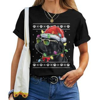 Black Pug Christmas Tree Dog Mom Dad Ugly Sweater Christmas Women T-shirt - Seseable
