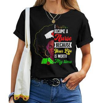 Black Woman Nurse Afro Retro Junenth Black History Month Women T-shirt - Seseable