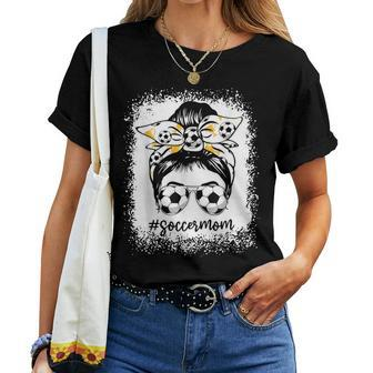 Bleached Soccer Mom Messy Bun Soccer Lover Gift For Women Women T-shirt Casual Daily Crewneck Short Sleeve Graphic Basic Unisex Tee