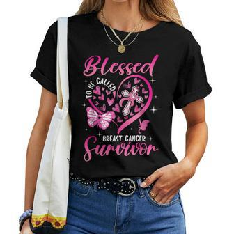 Blessed To Be Called Breast Cancer Survivor Heart Butterfly Women T-shirt | Mazezy