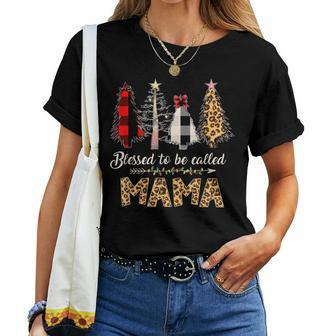 Blessed To Be Called Mama Leopard Red Plaid Buffalo Xmas Women T-shirt | Mazezy